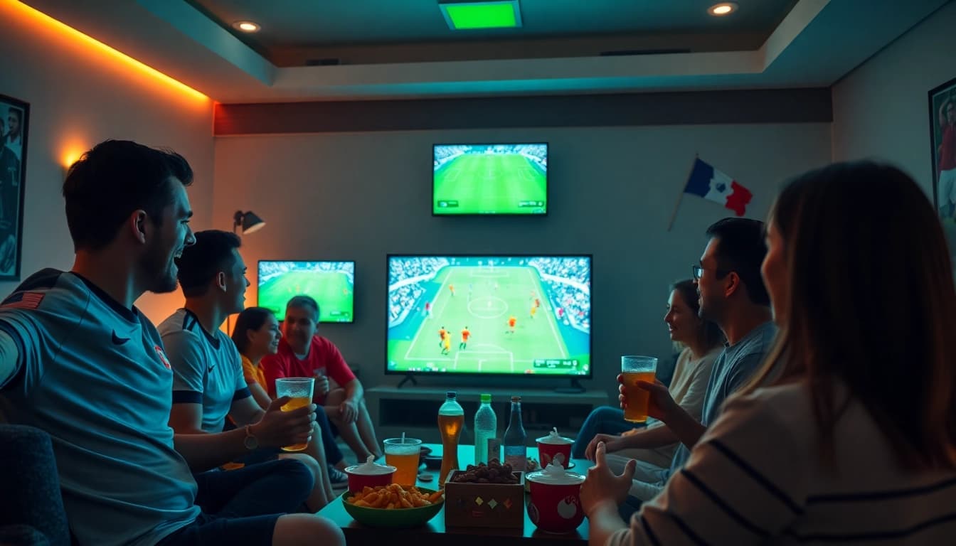 Exciting live football streaming experience at Lương Sơn with fans celebrating together.