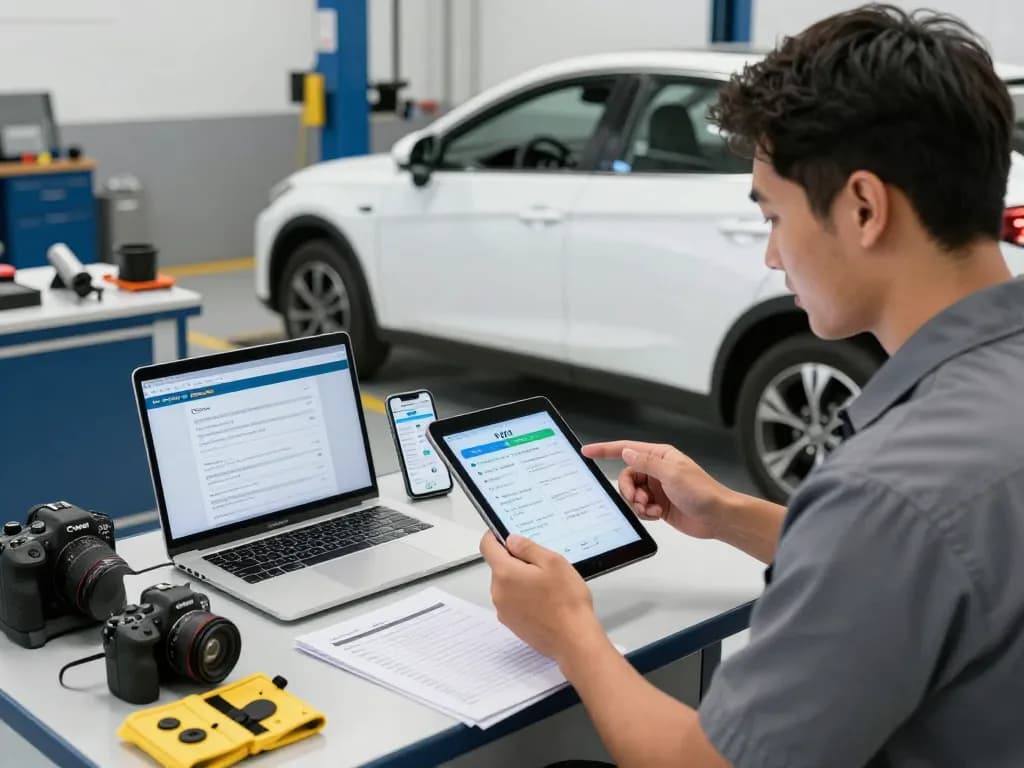Lyft inspection online conducted efficiently by a certified mechanic in a well-equipped garage.