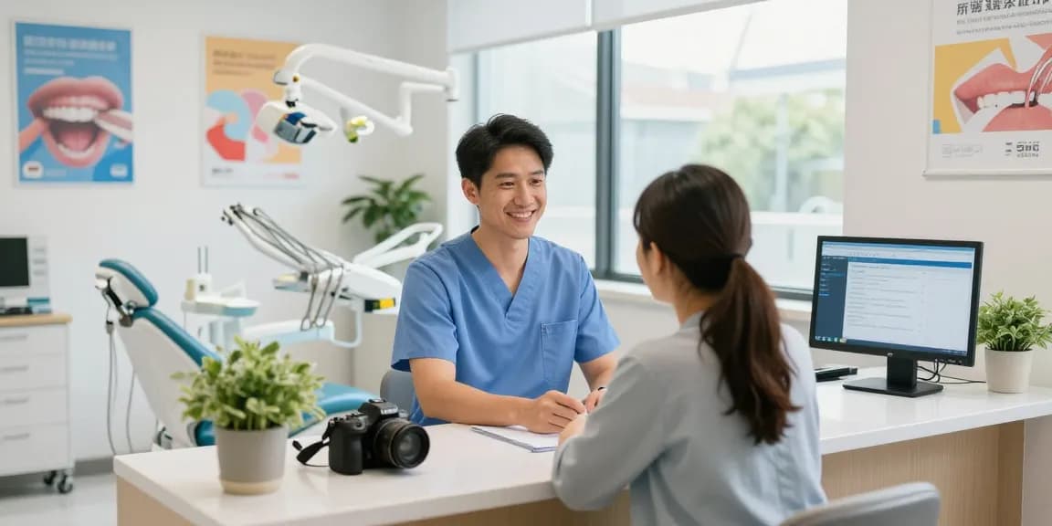 Welcoming dental clinic inviting patients to discover more here about their services in a bright environment.