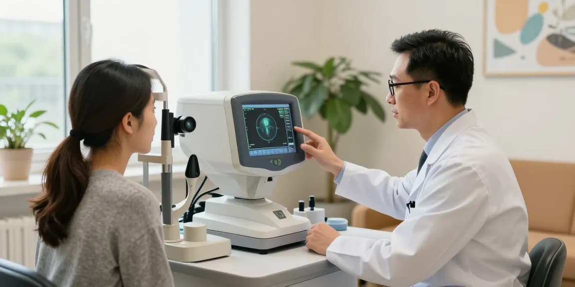 Ophthalmology consultation showcasing advanced eye care technology in a bright clinic