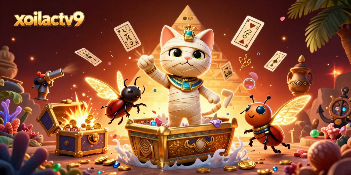 Engage with xoilactv9's stunning casino experience featuring Egyptian mummy characters and vibrant gaming elements.
