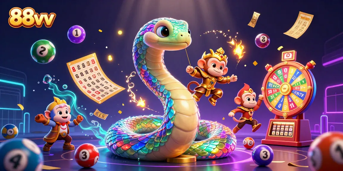 Engage with 88vv's vibrant lottery scene featuring a rainbow serpent and magical elements.