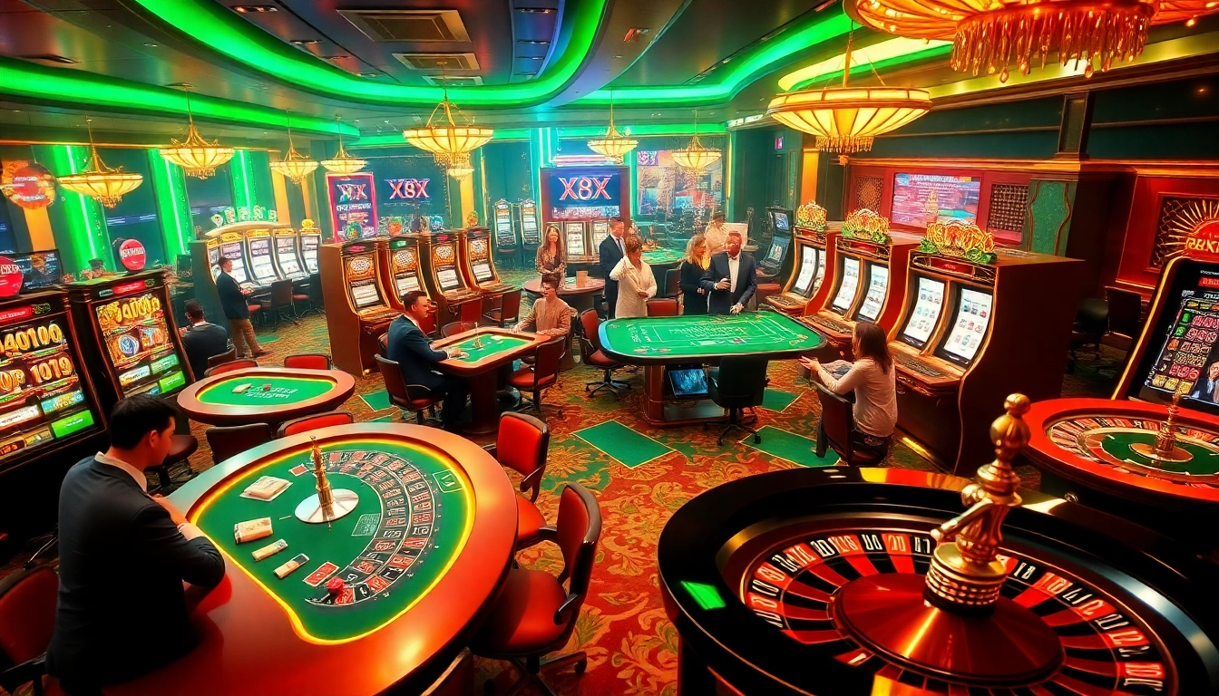 Players enjoy an exhilarating gaming experience at xx88 com's online casino with vibrant slot machines.