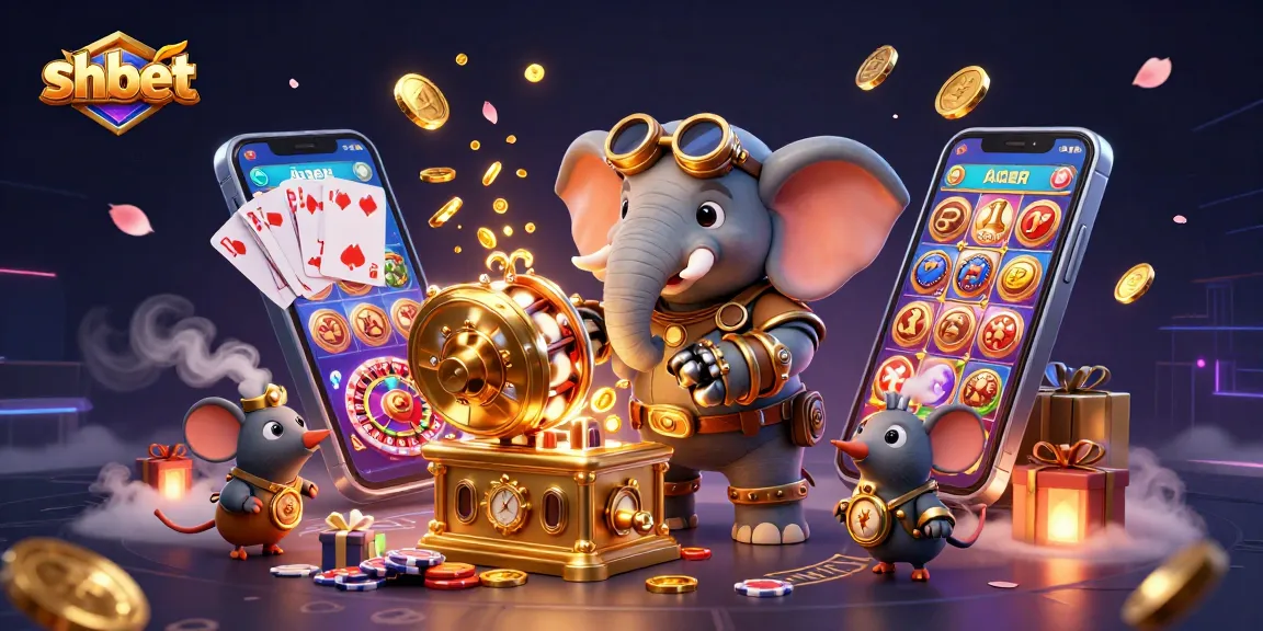 Spin the reels at shbet with a steampunk elephant engineer amidst vibrant casino elements.