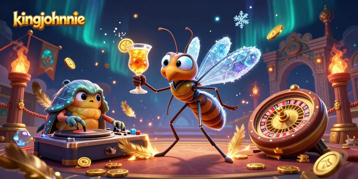 Engage with kingjohnnie's vibrant casino atmosphere featuring unique characters, golden roulette action, and dynamic energy.
