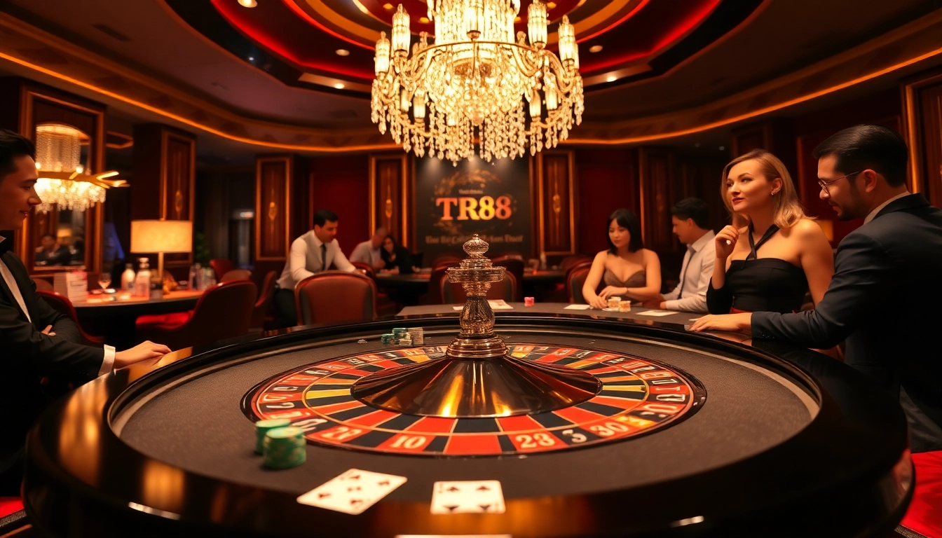 TR88 roulette table evokes excitement with vibrant chips and elegant cards.