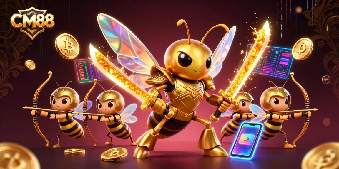 Engage with CM88's thrilling gaming environment featuring vibrant casino elements and characters.