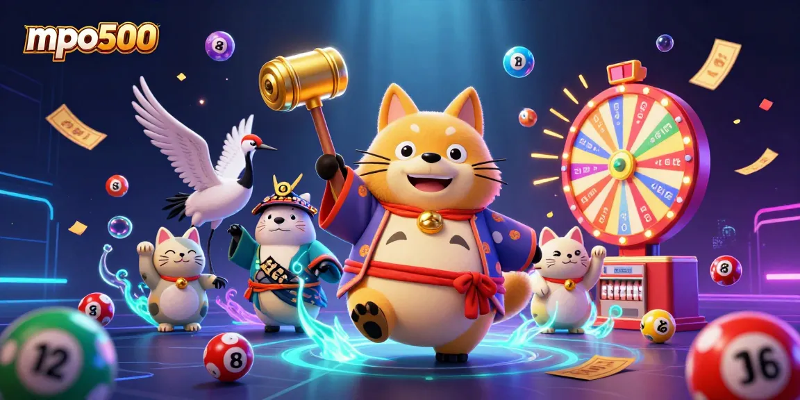 Experience exciting gaming moments with mpo500 in a vibrant 3D illustration of luck and fortune.