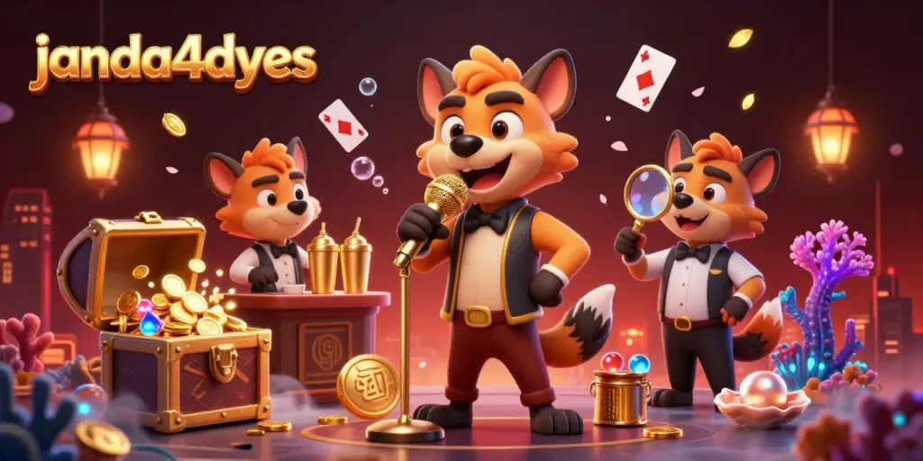 Janda4dyes mempersembahkan ilustrasi 3D hyena di kasino yang meriah, menunjukkan komedi dan perjudian online.