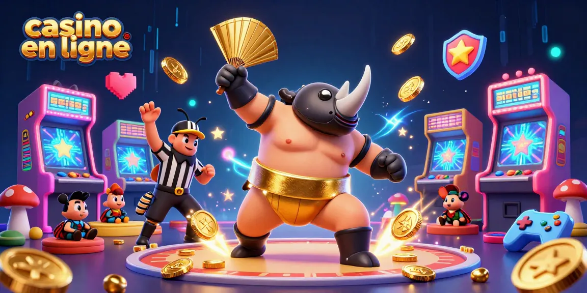 Jouer dans un casino en ligne avec une scène dynamique de personnages colorés et d'éléments de jeu.