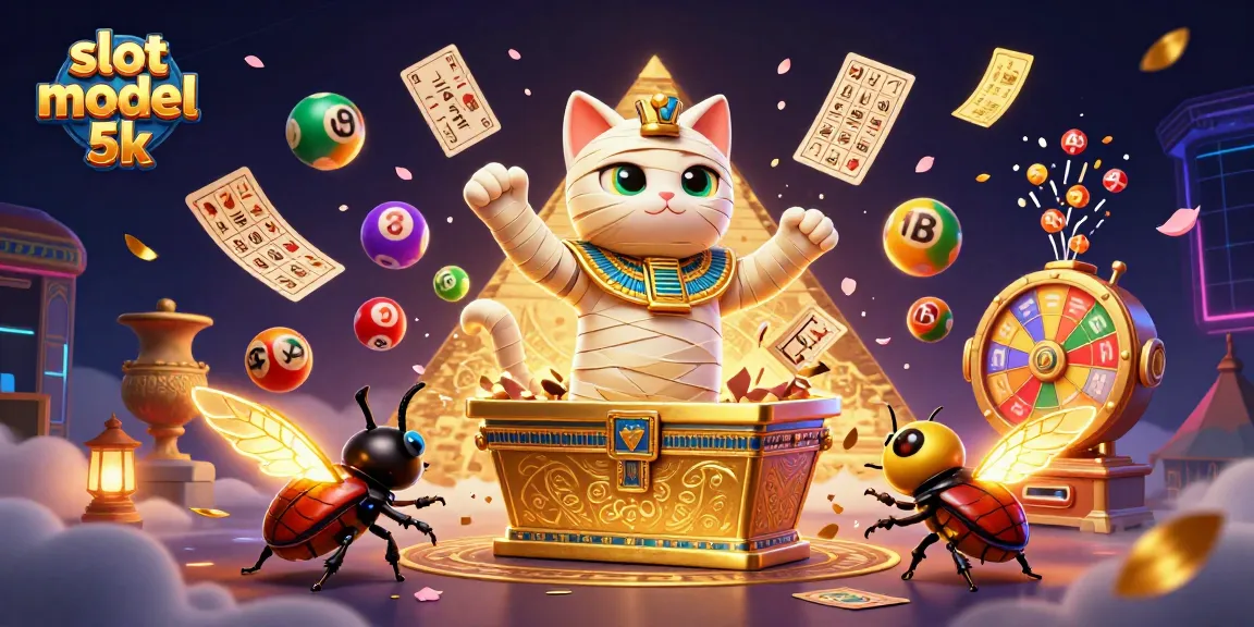 Experience thrilling wins with slot modal 5k as an Egyptian mummy cat bursts into a vibrant casino scene.