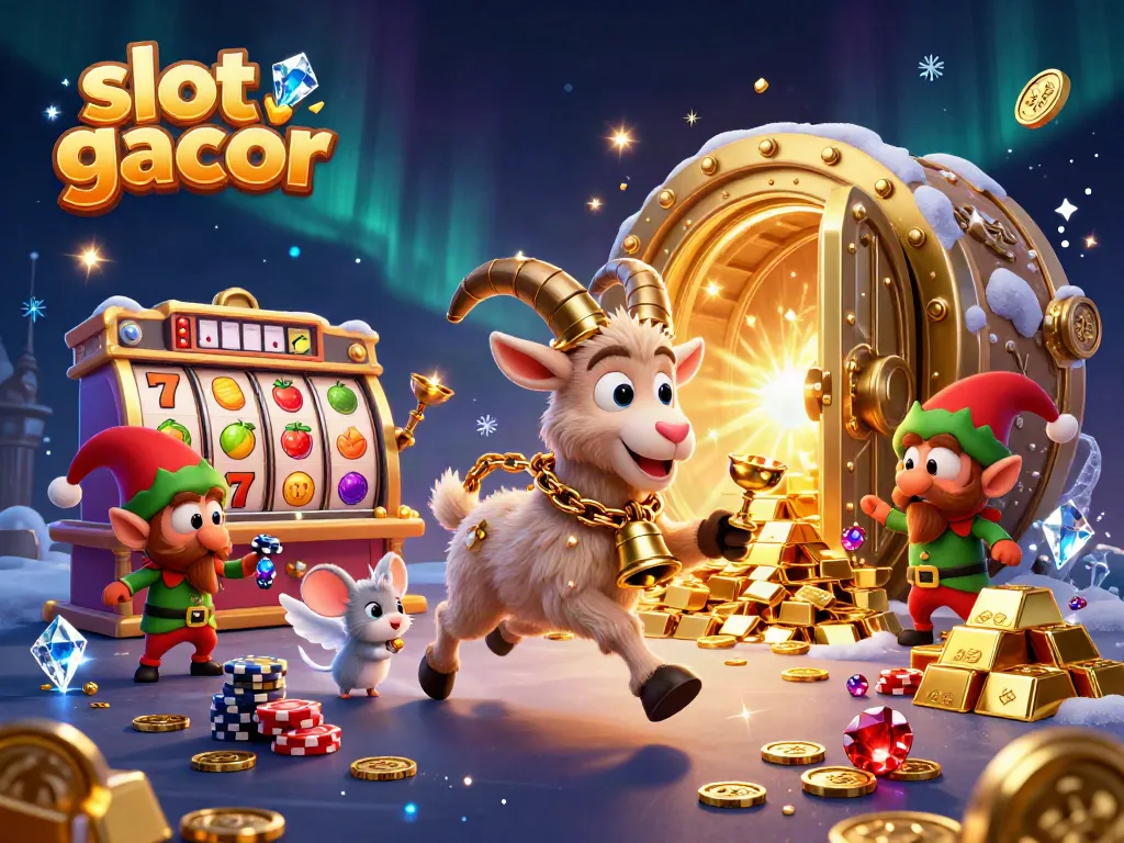 Dive into the world of slot gacor with an adventurous casino scene featuring slot reels and mischievous characters.