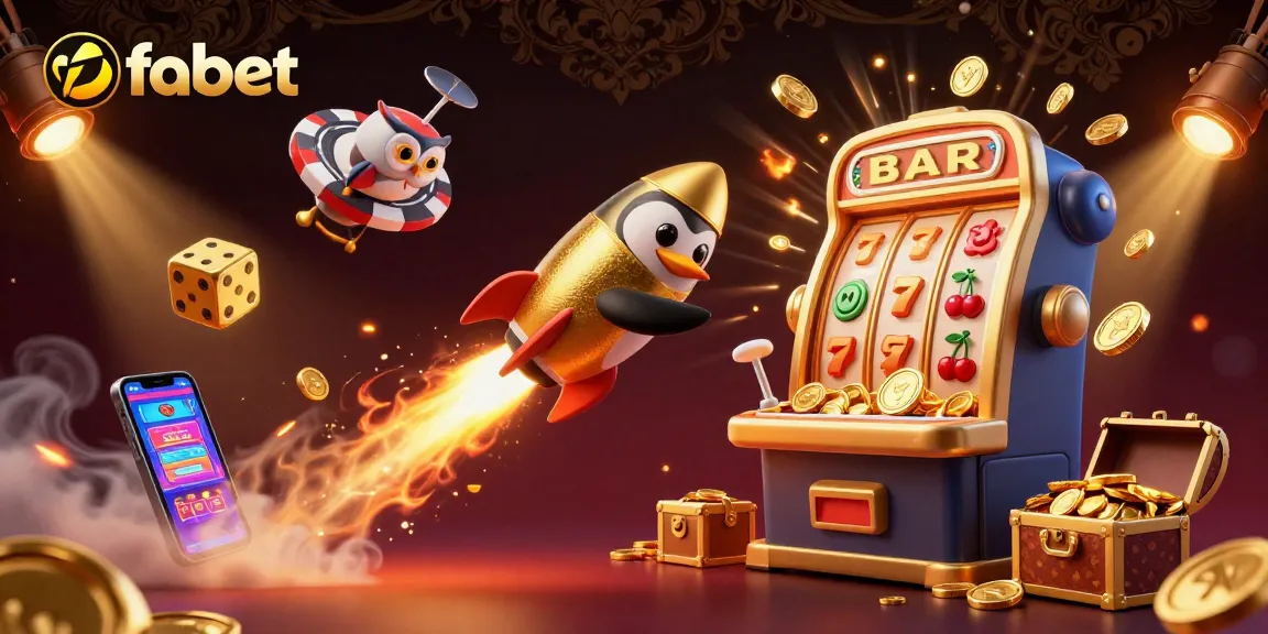 Experience fabet gaming excitement with a golden penguin soaring toward a jackpot of coins.