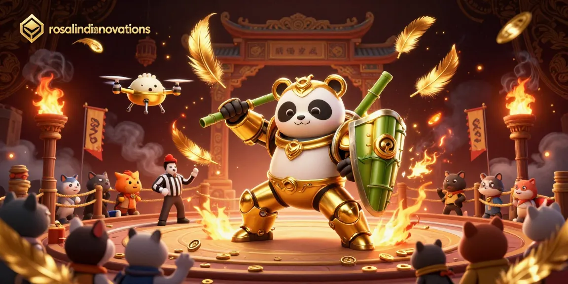 rosalindinnovations presents an action-packed scene featuring a golden panda battling in an exhilarating casino arena