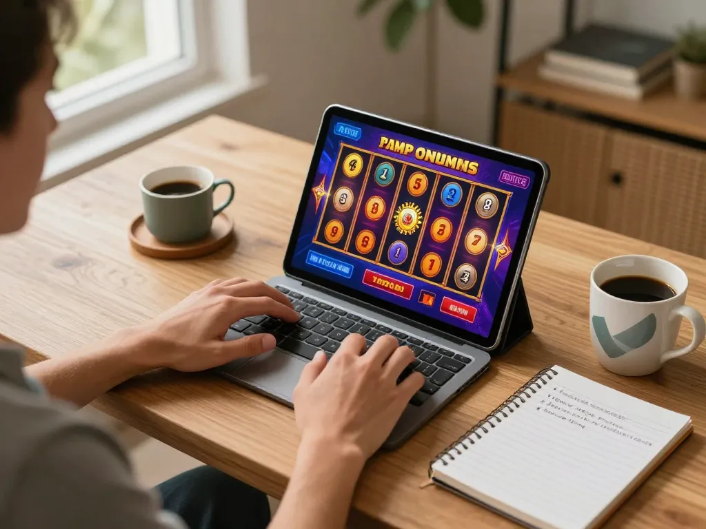 Playing dynamic slot online games on a tablet in a cozy home setting with engaging visuals.