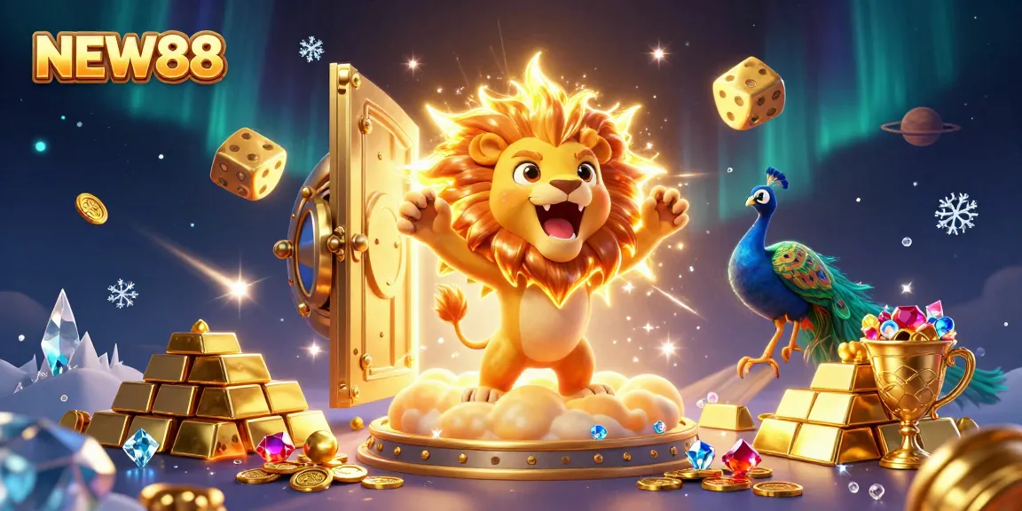 Engage in vibrant casino excitement with NEW88's surreal gaming celebration filled with treasures and adventure.
