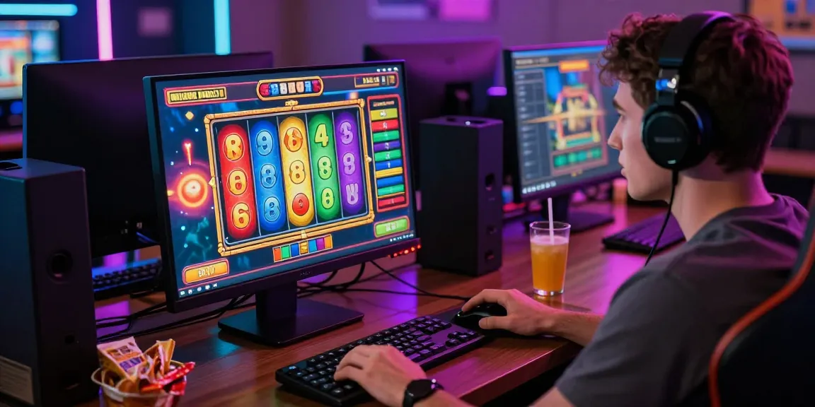 Exciting gaming experience at HWGSLOT with vibrant slot machine interface and player immersed in online gaming.