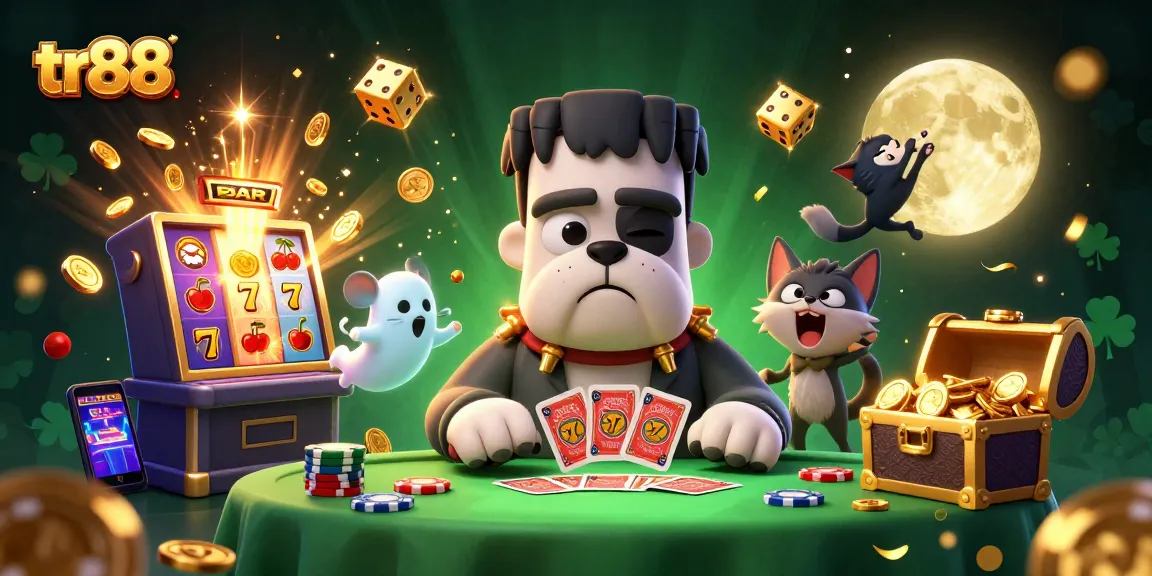 tr88 transforms gameplay with a lively scene of cartoon characters enjoying dynamic casino action.