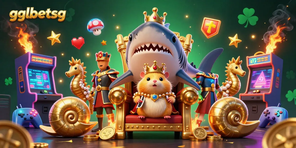 Bet on esports with gglbetsg in a vibrant gaming realm showcasing a golden hamster king and dynamic gaming elements.
