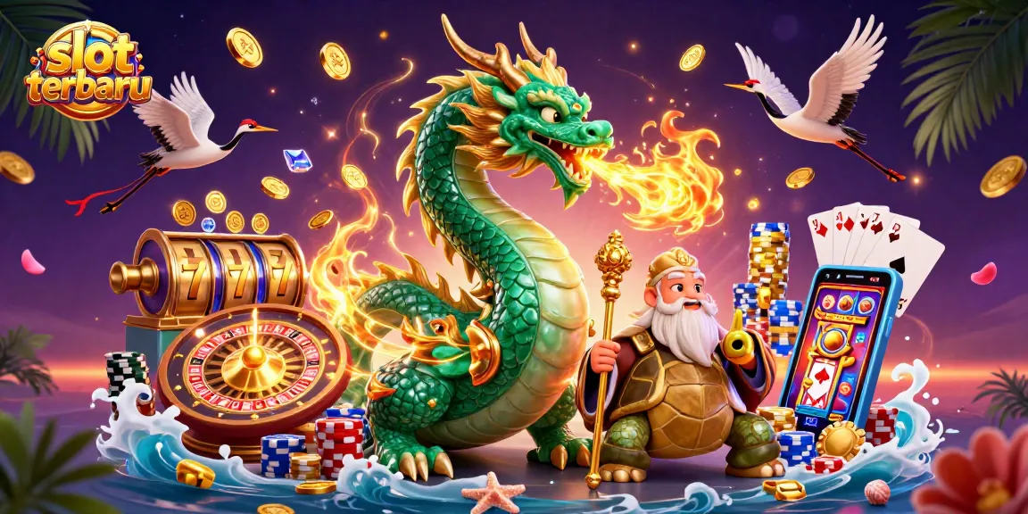 Experience the excitement of slot terbaru with this vibrant 3D illustration featuring dynamic casino elements.