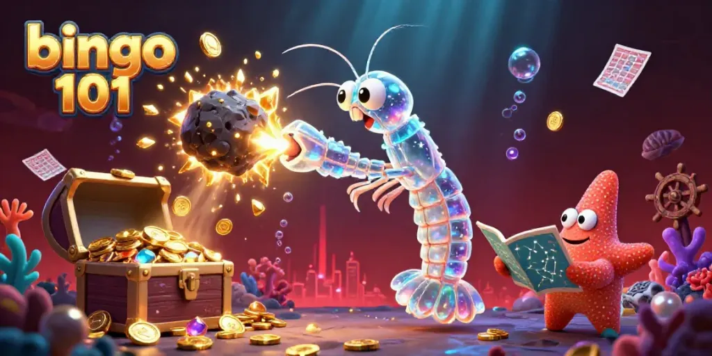 Experience engaging bingo 101 gameplay with vibrant bingo cards and treasure-filled underwater scenes.