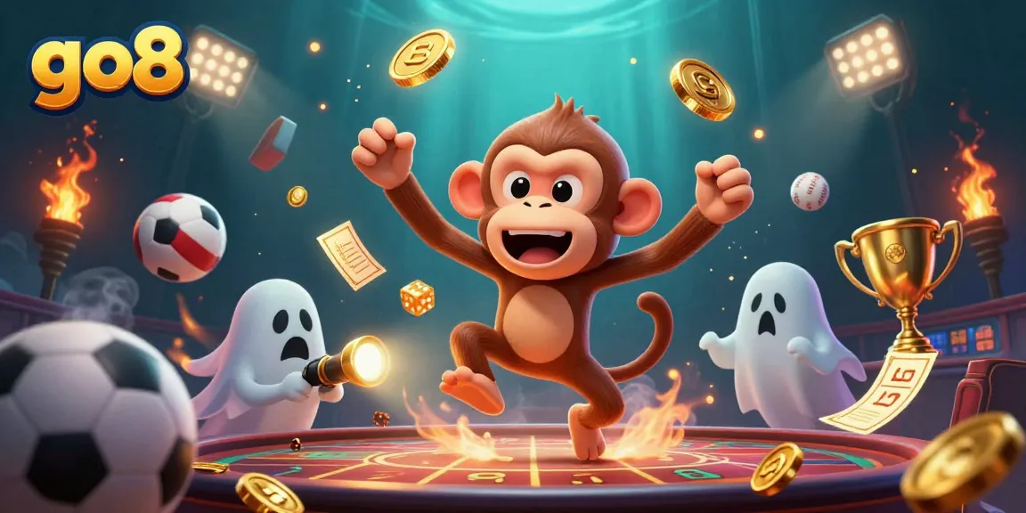 Experience the excitement of go8 with interactive betting elements illuminating a haunted casino scene.