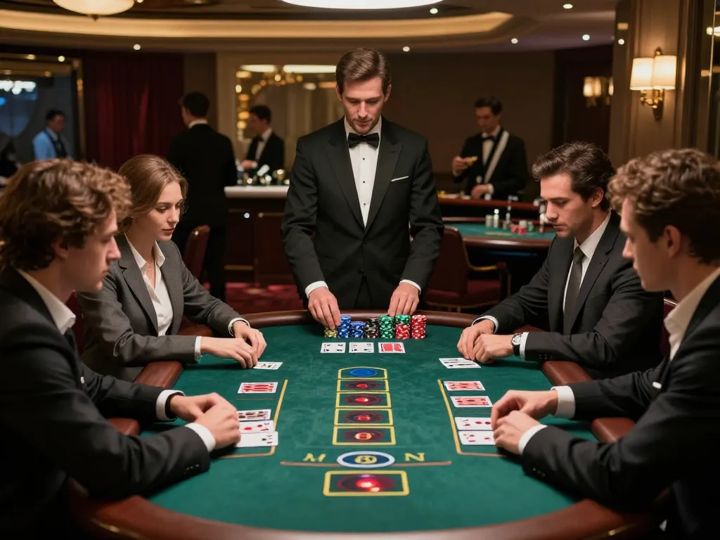 Engaging players at a sunwingo blackjack table showcase intense strategy and luxury atmosphere.