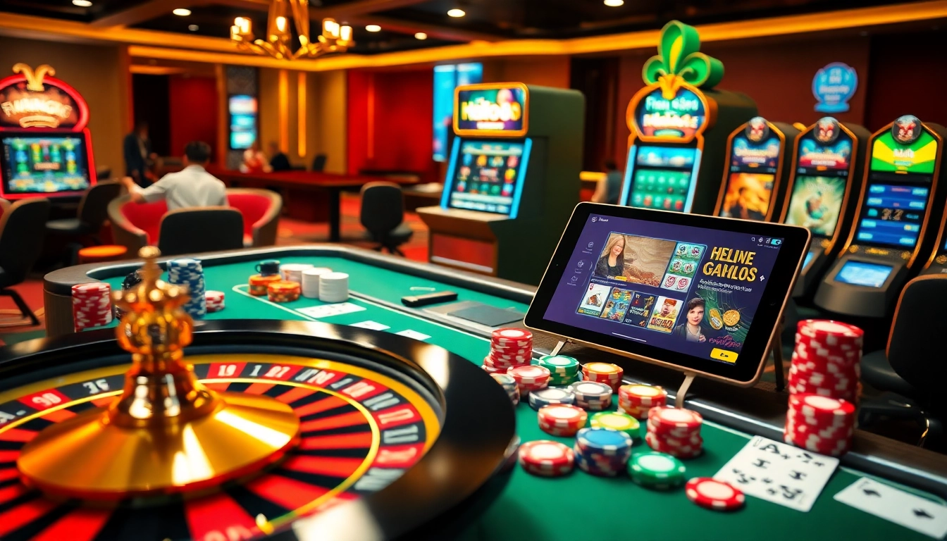 Experience thrilling gaming at Helloo88 with engaging roulette, poker chips, and vibrant casino ambiance.