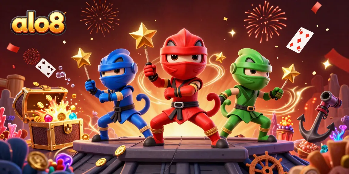 Experience thrilling gaming at alo8 with ninja chameleons amidst vibrant casino elements.