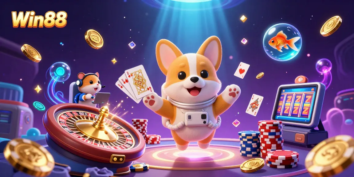 Experience exciting gaming at Win88 with vibrant characters and dynamic casino elements.