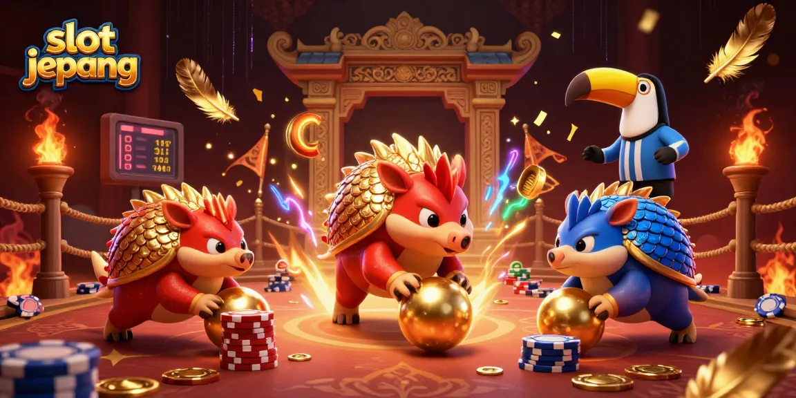 Experience slot jepang with animated pangolins competing in a thrilling casino scene.