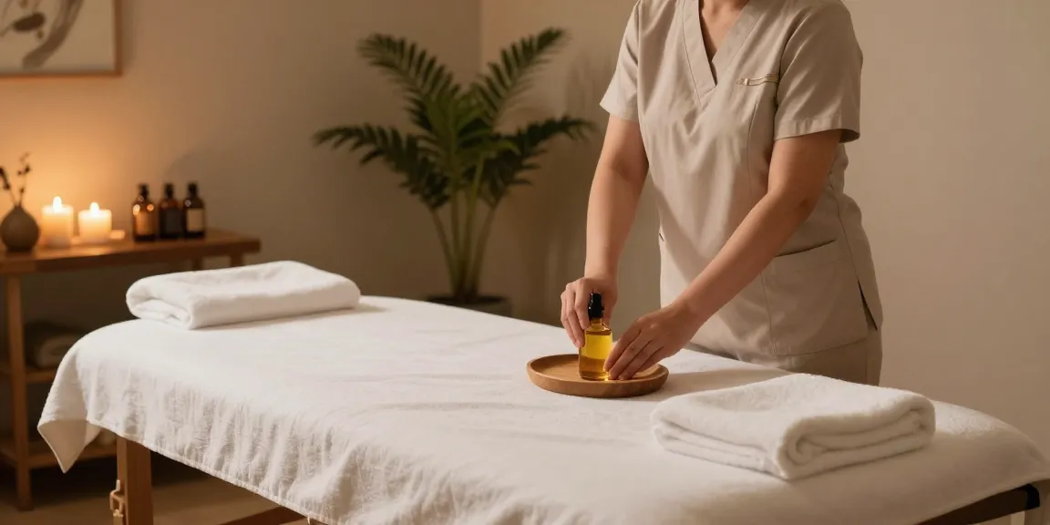 마사지 therapy 방에서 편안한 분위기의 마사지 준비 모습