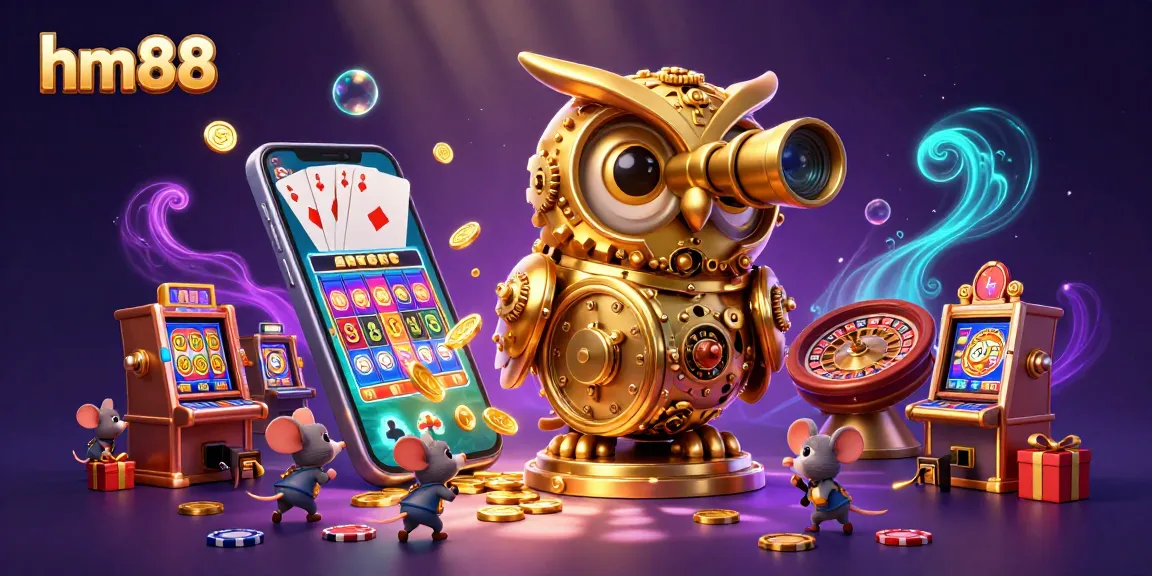 Engage with the colorful hm88 casino experience featuring an animated golden owl and lively gaming elements.