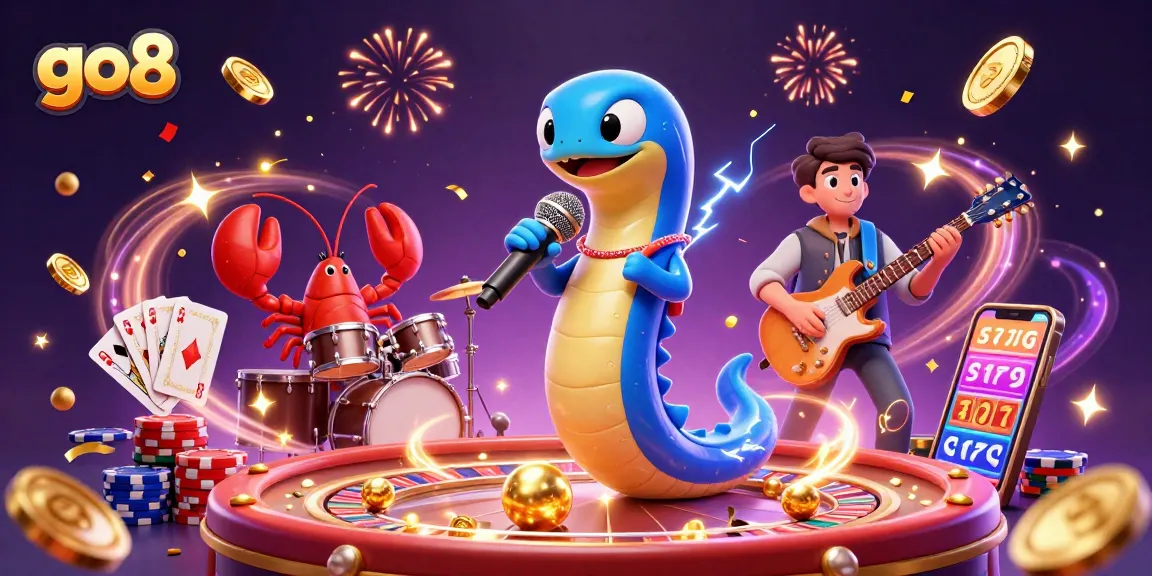 Experience thrilling wins at go8 with 3D cartoon characters performing in a vibrant underwater casino scene.