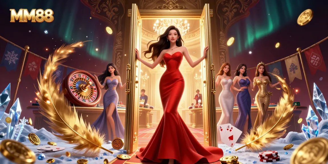 Experience thrilling gameplay at MM88, showcasing an elegant woman in a luxurious casino setting.