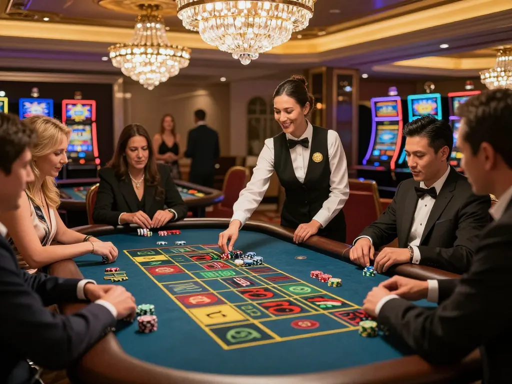Players placed bets on the vibrant roulette table at bem88 casino, creating a dynamic gambling atmosphere.