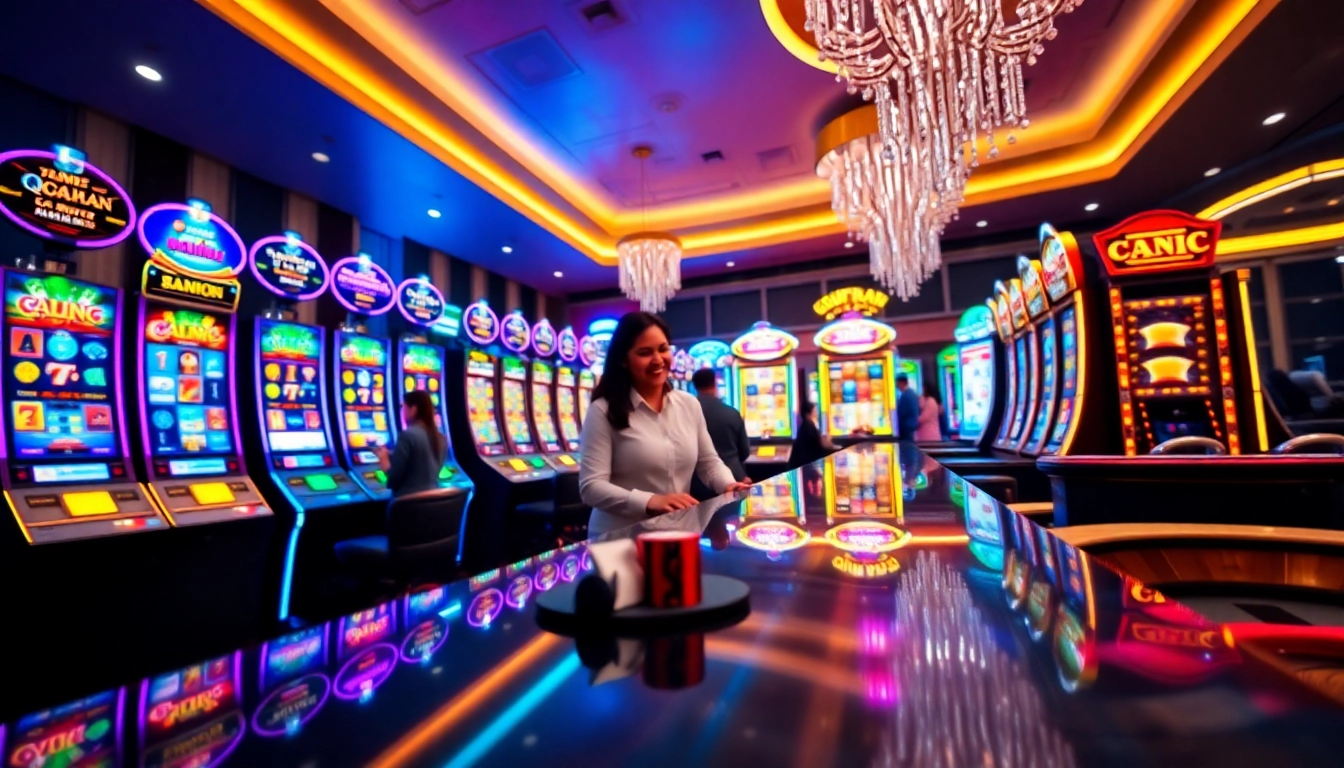 Experience the excitement of QQMacan's premier slot games in a vibrant casino setting.