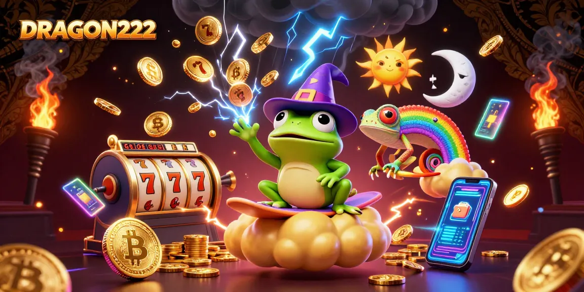 Experience the excitement of DRAGON222 slots with vibrant characters and golden elements in a dynamic casino scene.