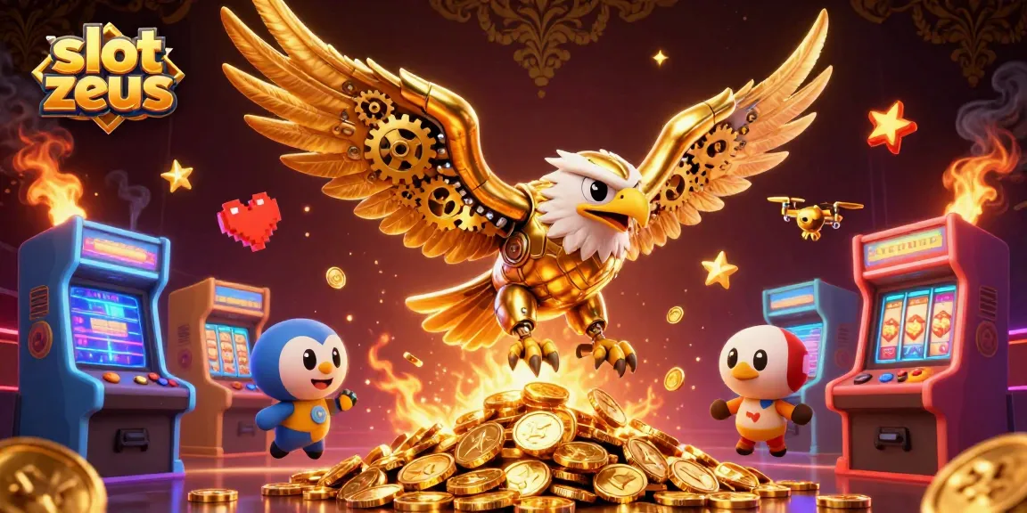 Experience thrilling gameplay with slot zeus featuring golden eagle amidst arcade elements.