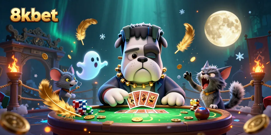 Experience thrilling gambling moments with 8xbet in a dynamic and colorful casino illustration.