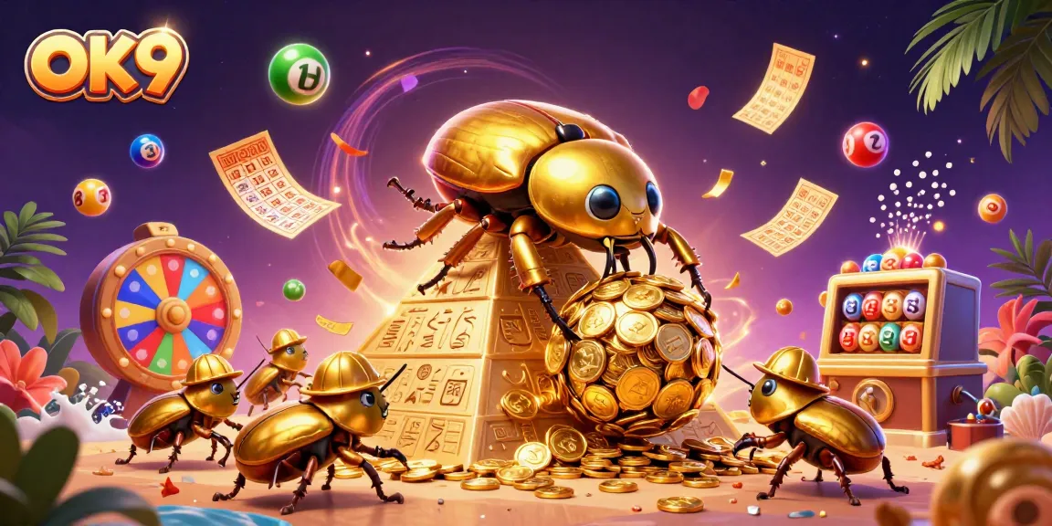 Experience dynamic gaming with OK9 as cartoon beetles navigate a treasure-filled pyramid.