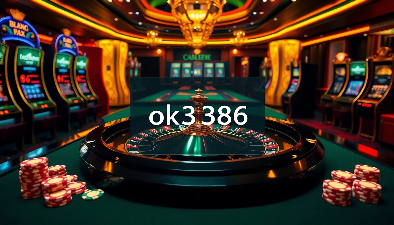 Experience thrilling gameplay at ok8386 Casino with vibrant roulette wheels and poker tables.