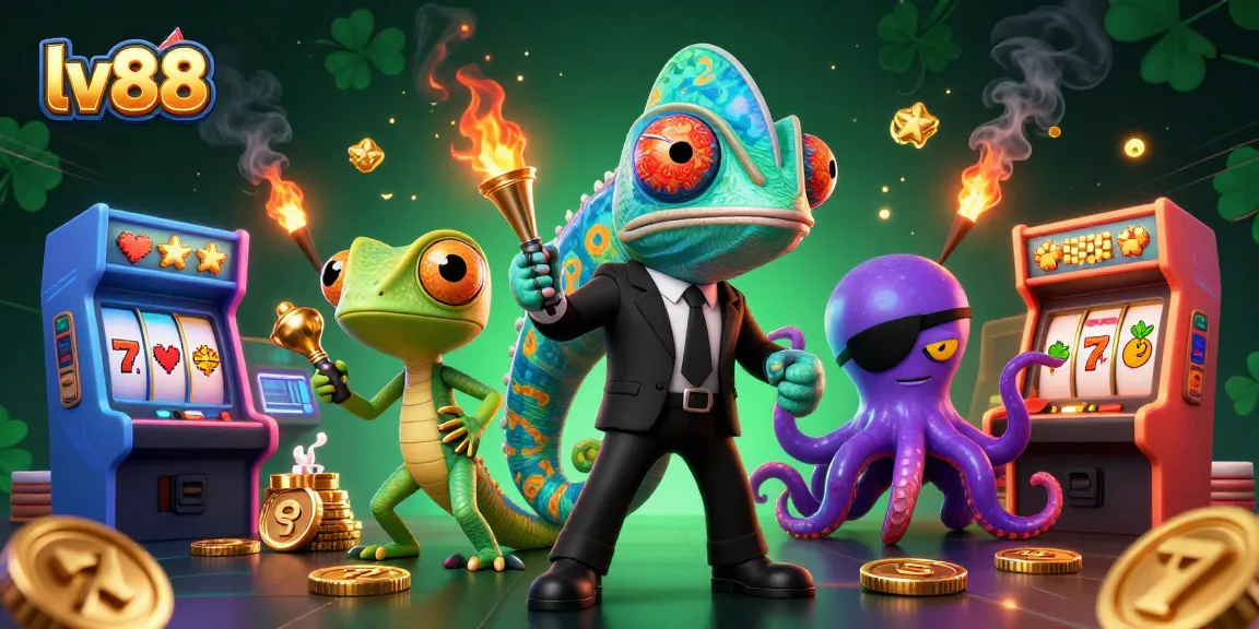 Engage with exciting slot games at lv88, featuring colorful characters and vibrant casino elements.
