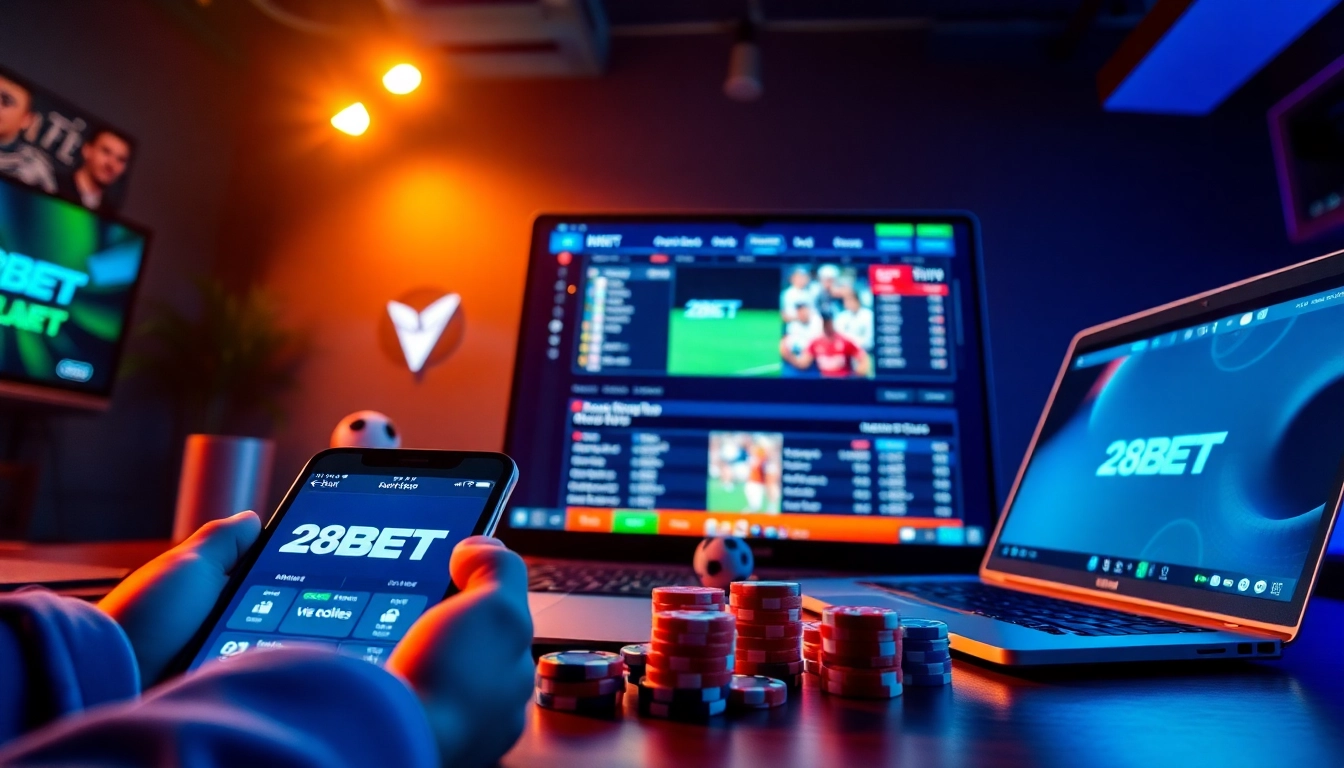 Interactive online betting interface of 28BET showcasing vibrant sports betting options and apps.