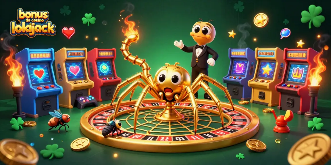 Placer des paris grâce au bonus de casino lolajack illustré par une araignée d'or dans un casino vibrant.