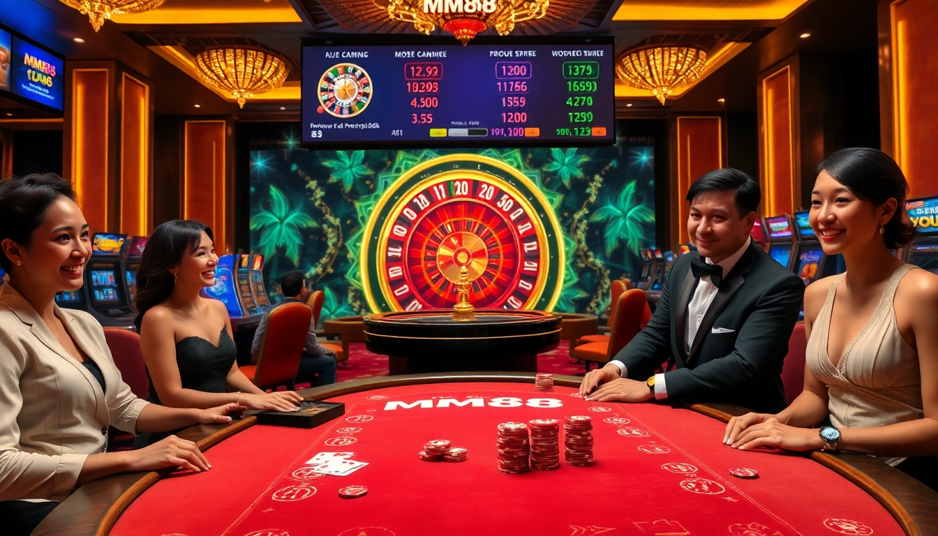 Experience high-stakes excitement at MM88 with vibrant casino games and elegant decor.