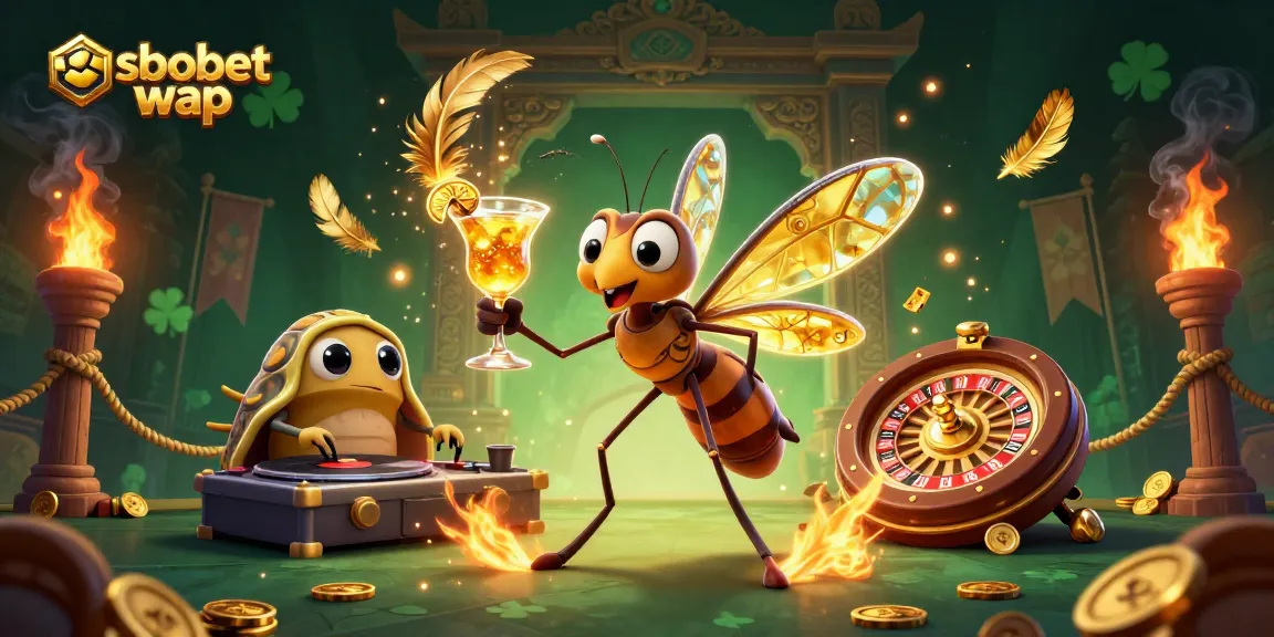 Engage with sbobet wap as a lively casino scene features a unique mosquito mascot and dynamic gaming elements.