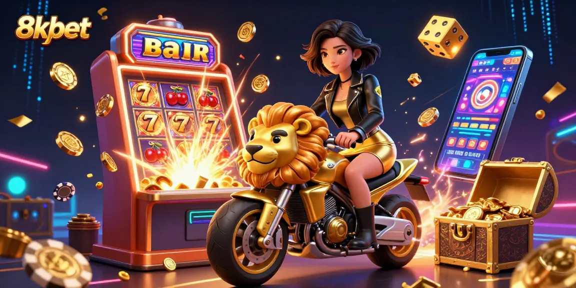 Experience the thrill of gaming at 8xbet with an exciting scene of a glamorous character triumphantly riding a golden lion.