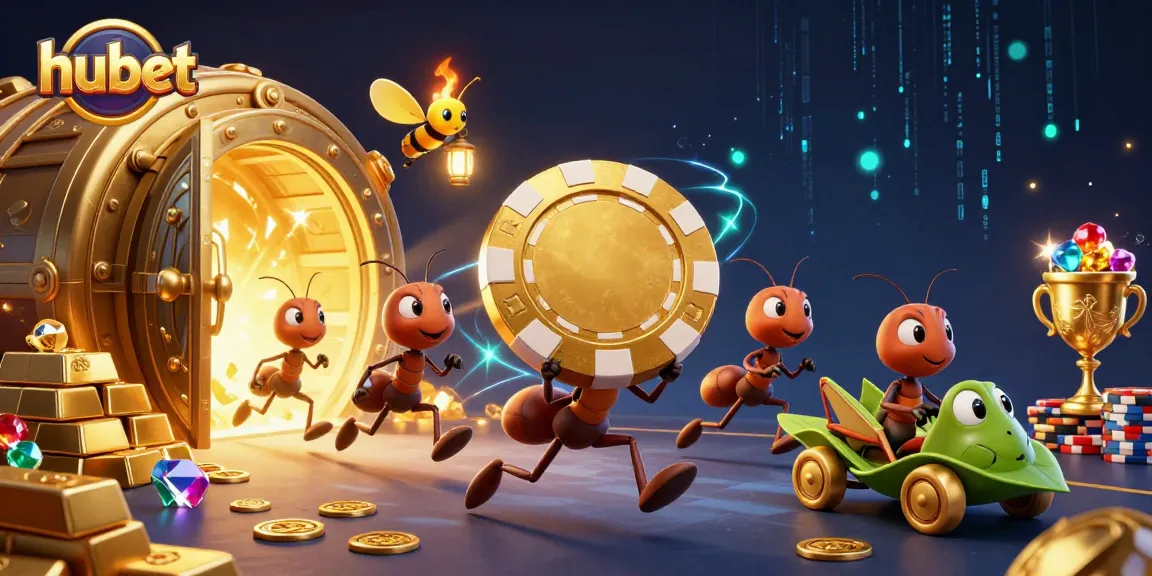 hubet's team of ants executes a heist, showcasing poker elements amidst glittering treasure