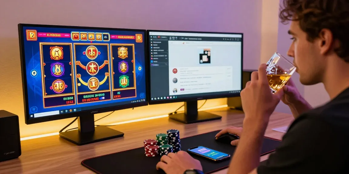 Online gaming experience at a credit card casino, showcasing engaging games and a player using https://being-there.org.uk in a stylish home office.